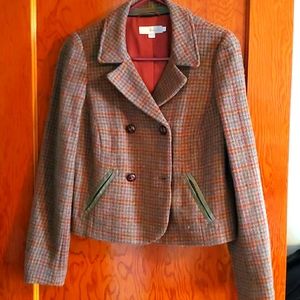 Wool herringbone lined blazer cropped